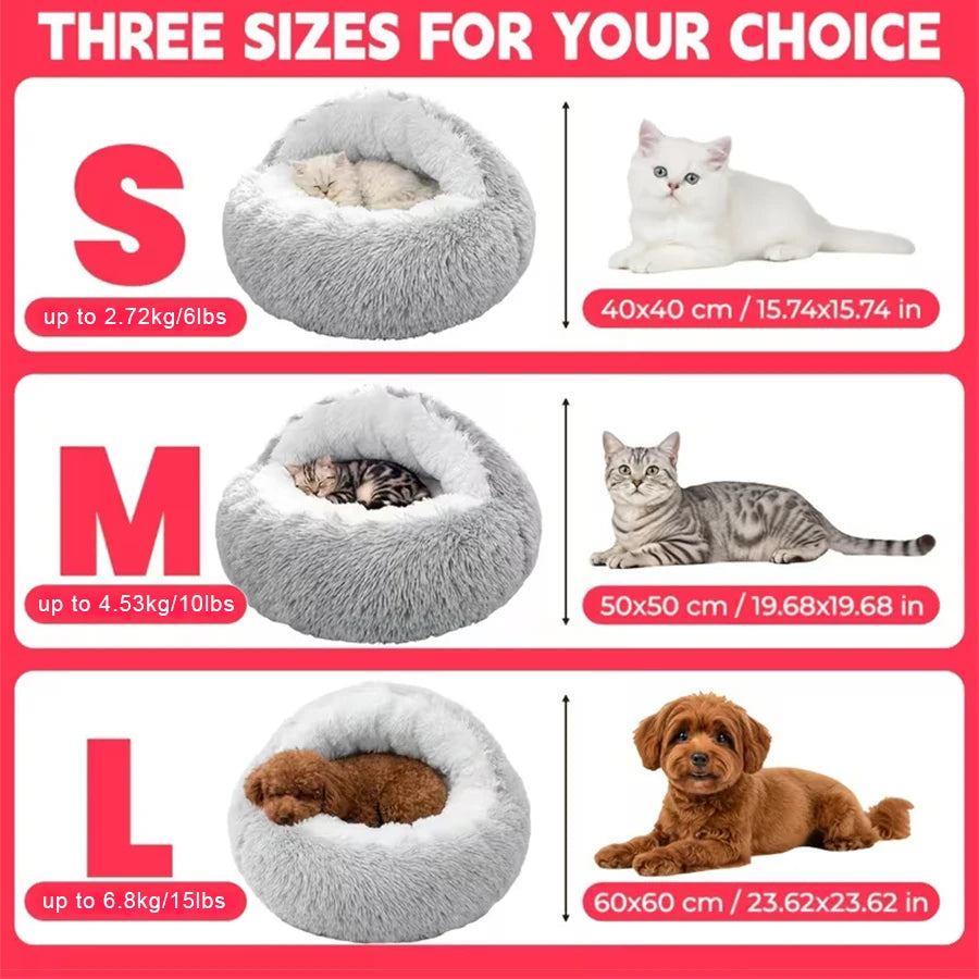 Shell-Shaped 2-in-1 Pet Bed | Semi-Enclosed Cat Nest | Plush | 3 Sizes