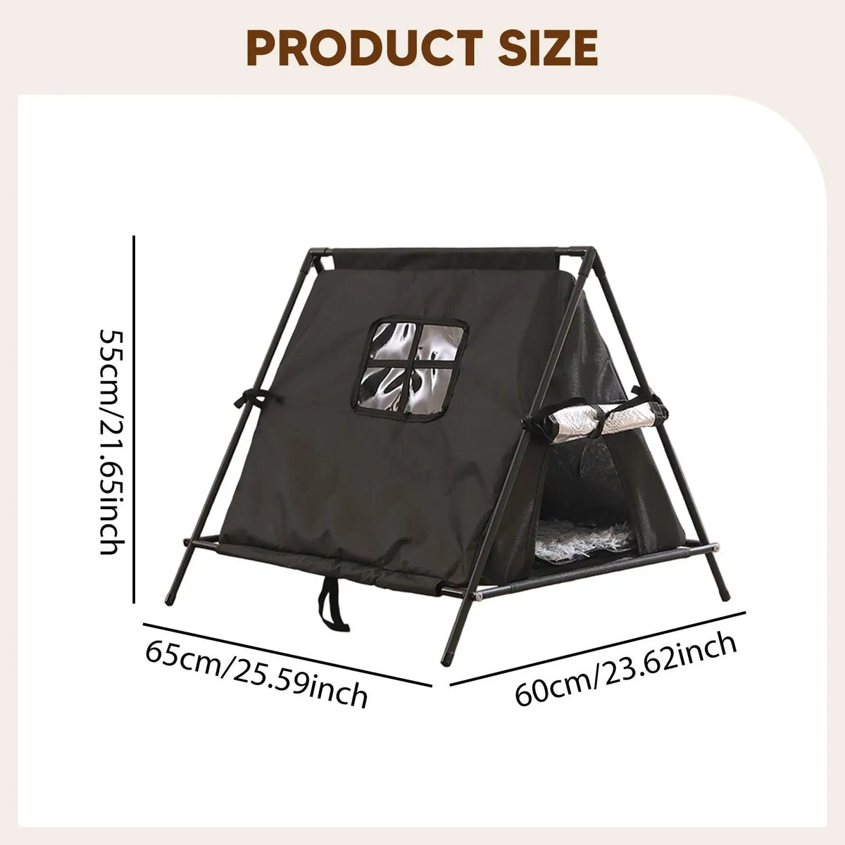 A-Frame Cat Tent House with Door Curtain