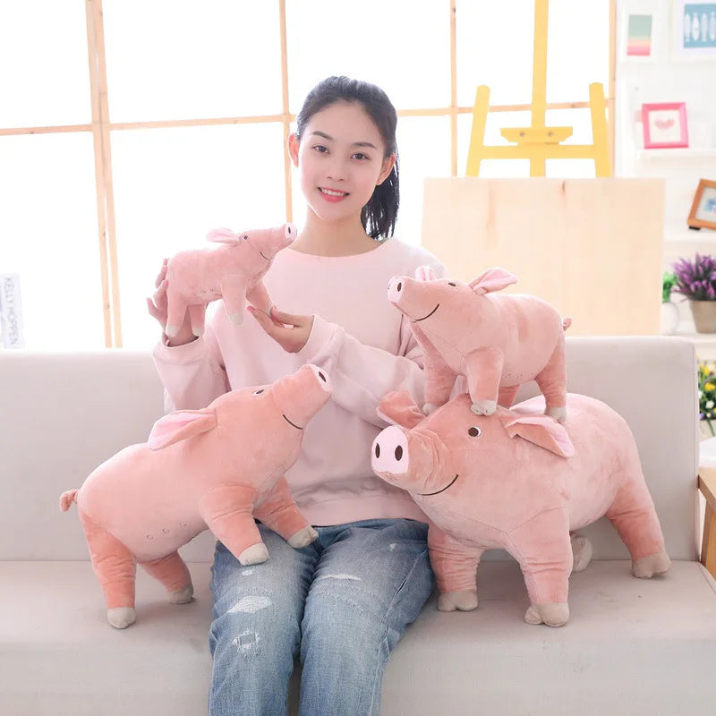 Lifelike Standing Pig Plush | Simulation Smooth-Coat | Upturned Snout, Realistic Eye & Curly Tail | 25cm Chubby Body | Pink