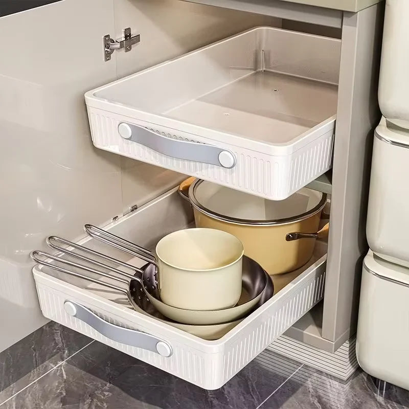 Pull-Out Cabinet Storage Tray with Slide Rails – Kitchen Sliding Drawer Organiser, M or L