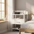 3-Tier Bedside Table with Charging Station, LED Light & Drawers – White, Black, Brown or Grey