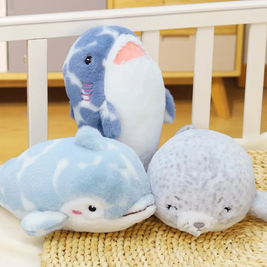 Sea Life Plush Pillow, Seal, Shark or Dolphin, 28cm | BHH Living