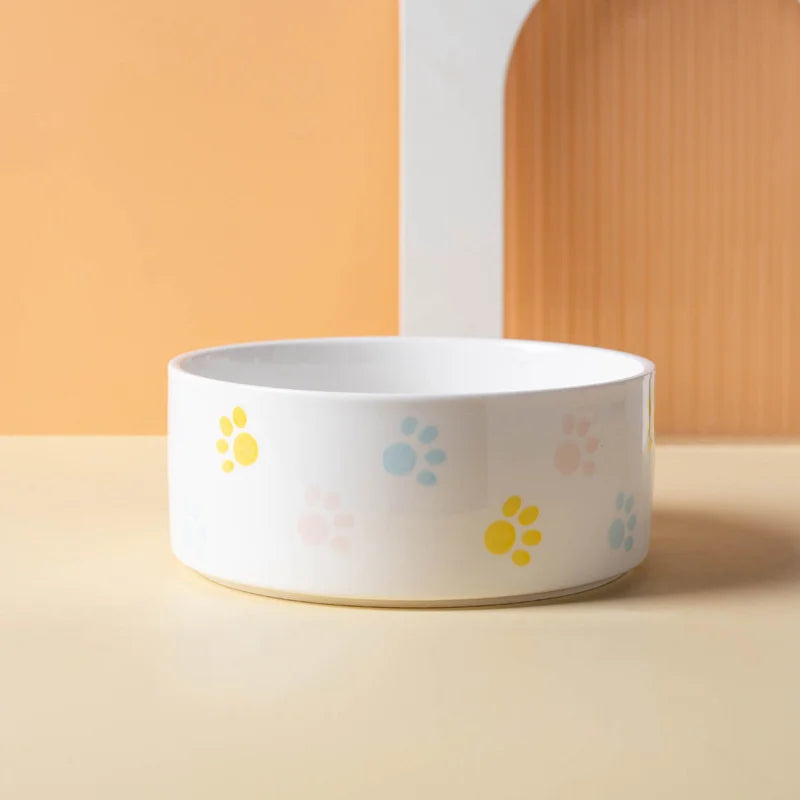 Ceramic Dog & Cat Bowl with Wooden Mat | Wide Mouth | 18 Styles