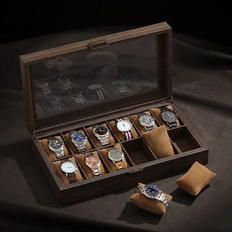 Wood Grain Leather Watch Case – 3, 6, 10 or 12 Slot Watch Organiser