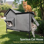 Raised Outdoor Cat House with Canopy Entrance