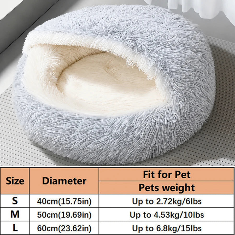 Shell-Shaped 2-in-1 Pet Bed | Semi-Enclosed Cat Nest | Plush | 3 Sizes