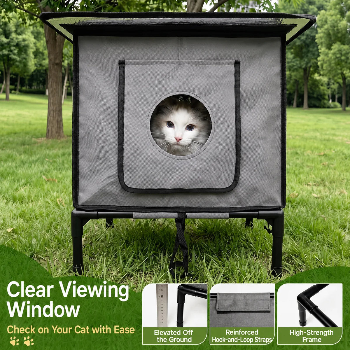 Raised Outdoor Cat House with Canopy Entrance