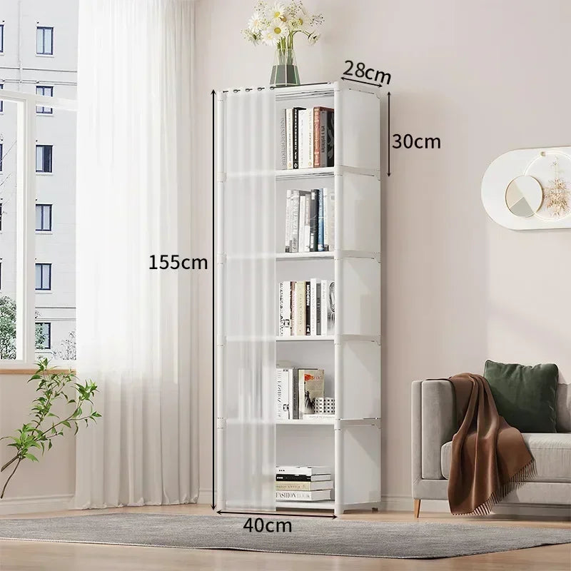 Dustproof Wardrobe Storage Rack with Curtain – 5 or 6 Layer, Single or Double Width