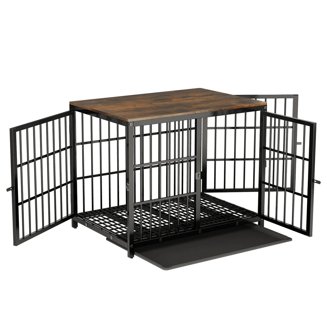 Furniture-Style Dog Crate End Table – 3 Doors, Removable Tray, M, L or XL