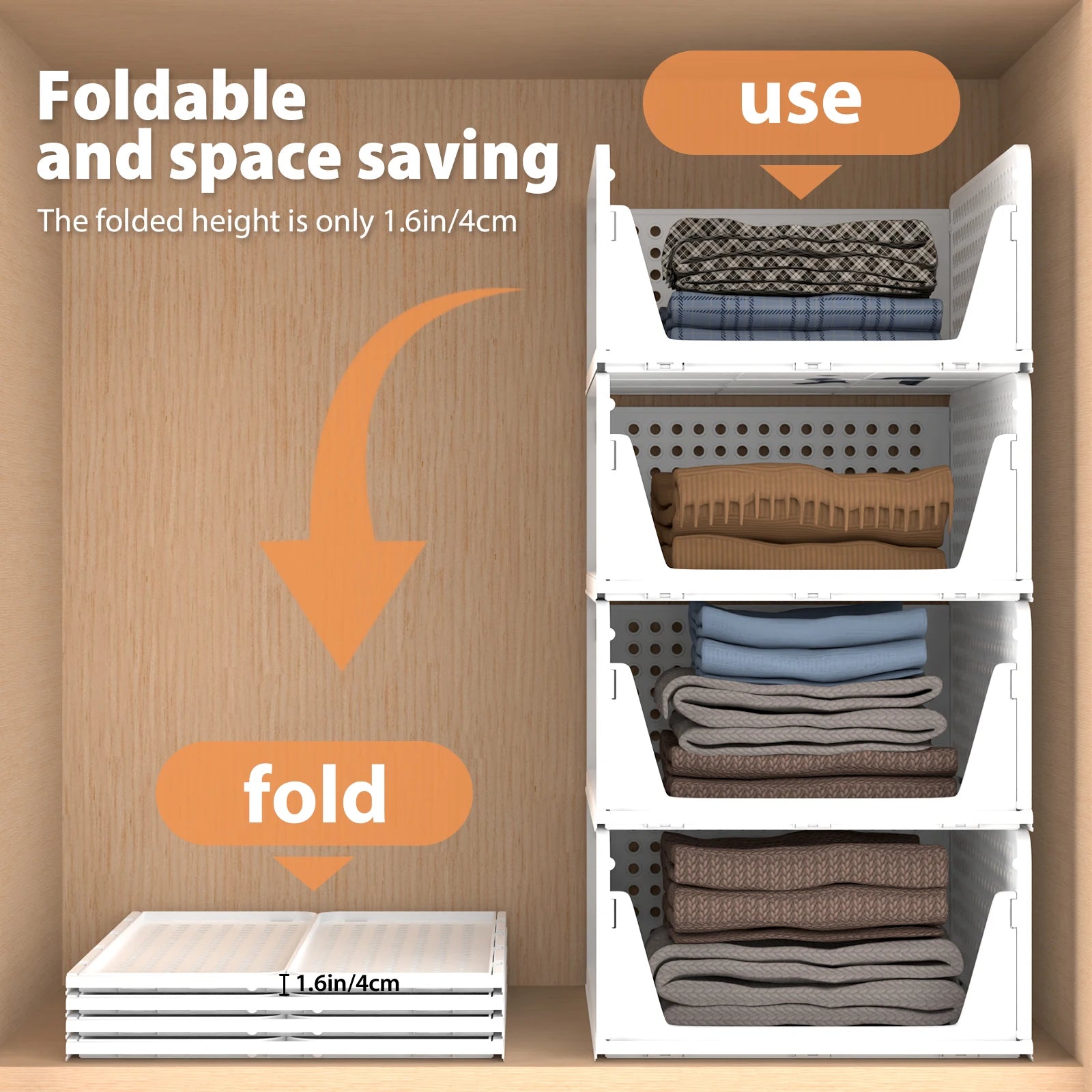 4-Pack Stackable Wardrobe Storage Organisers with Slide Pull – PP Plastic Closet Drawers
