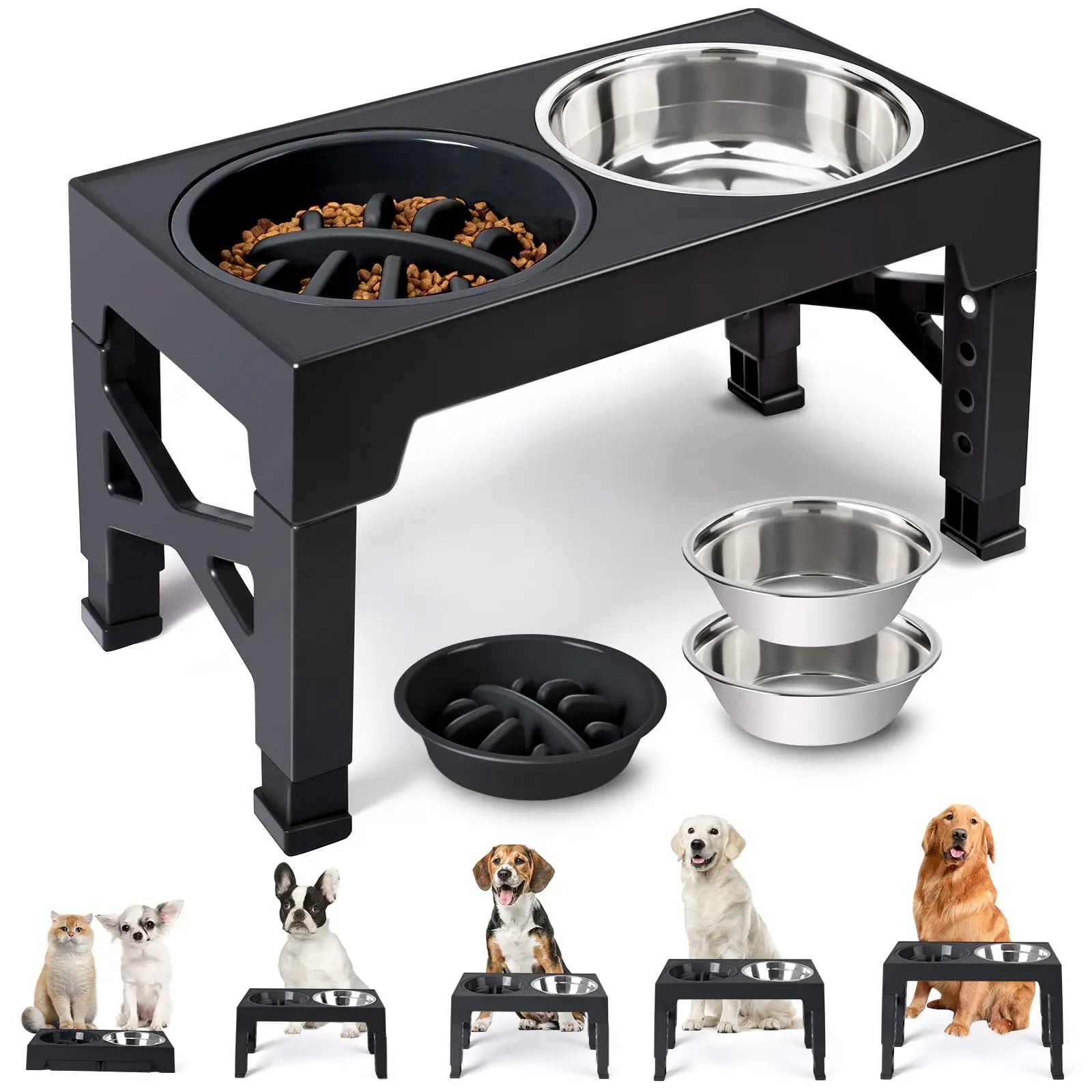 Adjustable Elevated Dog Feeder with Double Stainless Steel Bowls