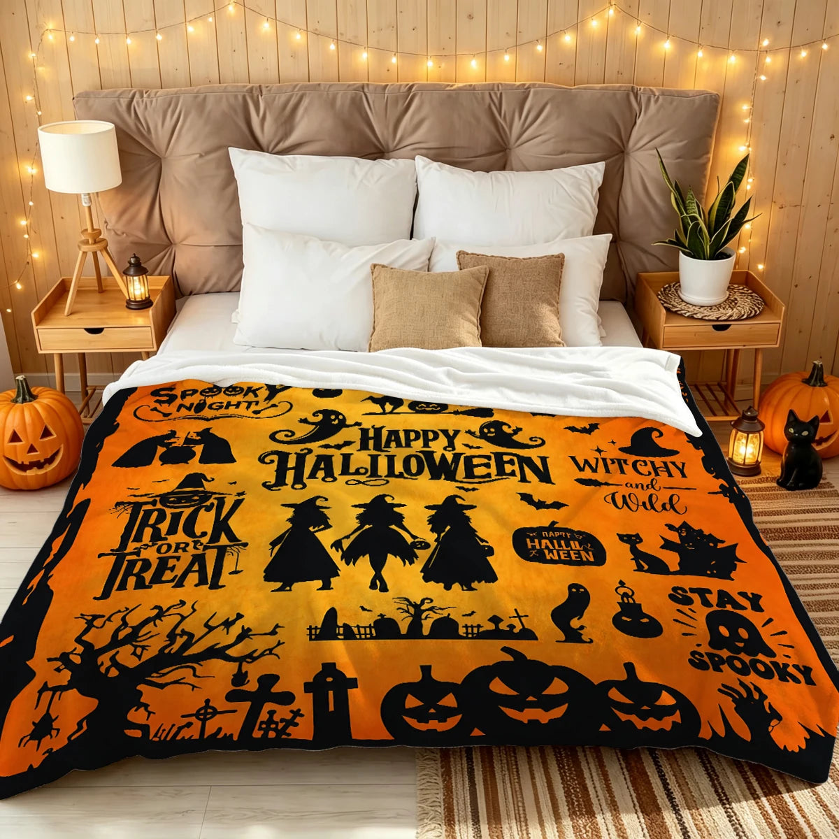 Halloween Flannel Throw Blanket for Sofas, Beds & Travel