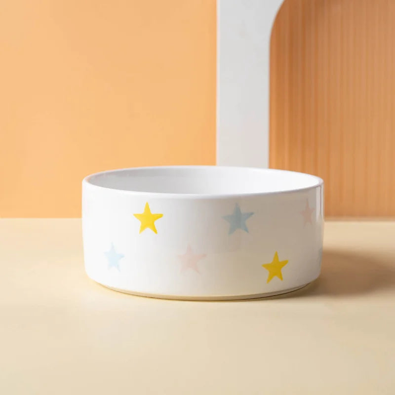Ceramic Dog & Cat Bowl with Wooden Mat | Wide Mouth | 18 Styles