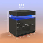 LED Lighted Nightstand with 2 Drawers – Black High Gloss Bedside Table
