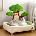 Pine Tree Cat Bed & Scratch Board | 2-in-1 | Removable Washable Cushion | Green & Light Green