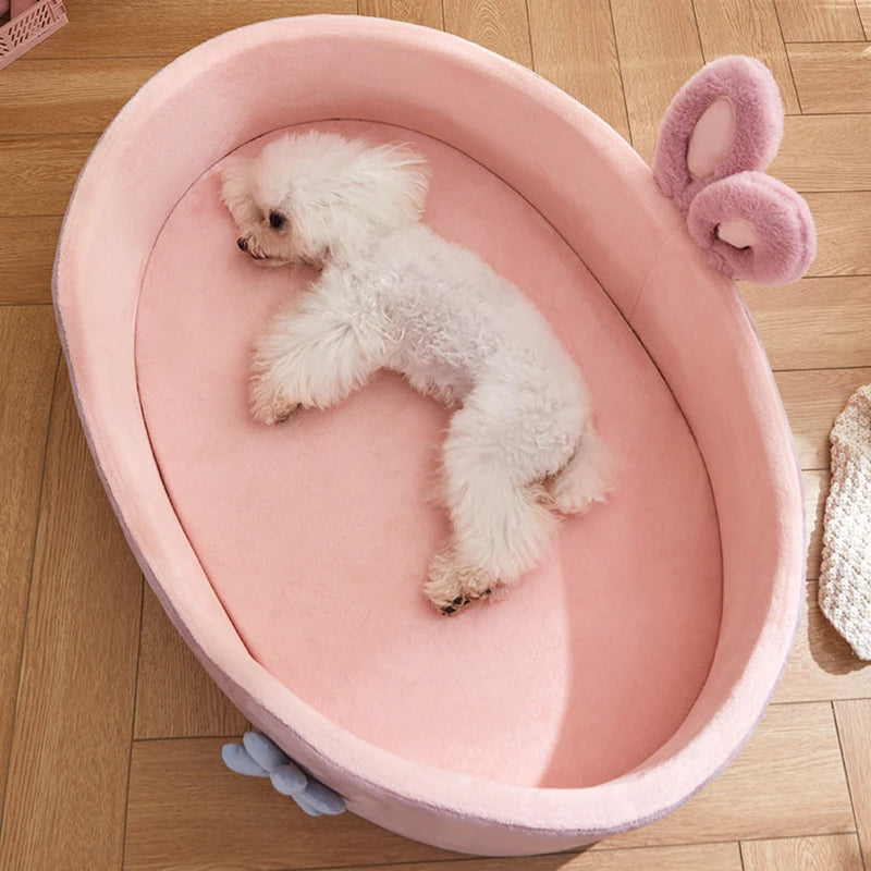 Rabbit Ear Bolster Pet Bed | Coral Fleece | 360° Guardrail | Washable | 4 Sizes