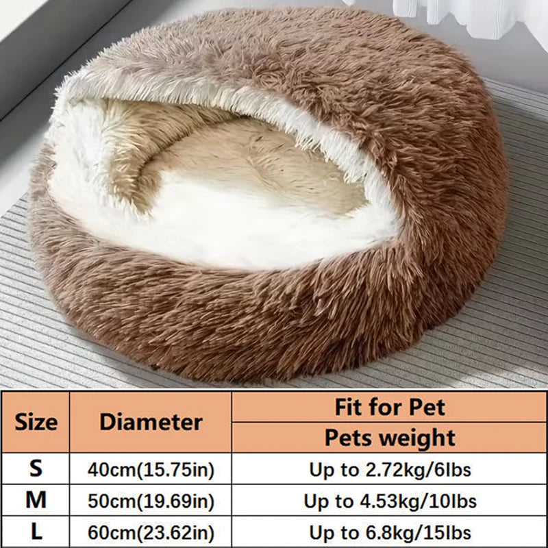Shell-Shaped 2-in-1 Pet Bed | Semi-Enclosed Cat Nest | Plush | 3 Sizes