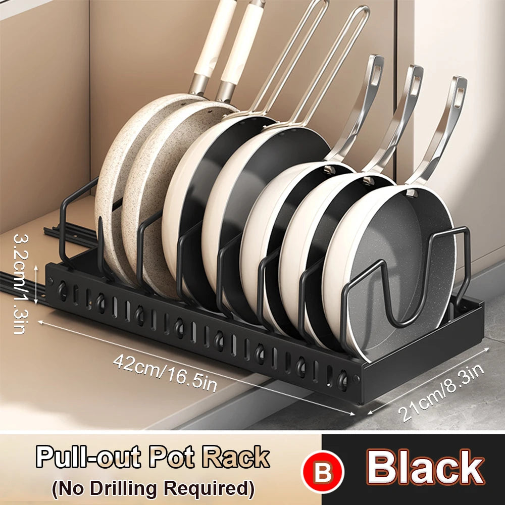 Pull-Out Pot and Pan Organiser with Sliding Rails – 8 Adjustable Compartments