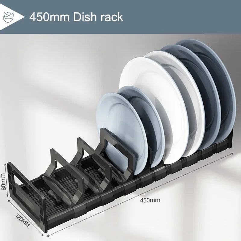 Cabinet Dish & Bowl Rack Organiser – Adjustable Space Aluminium Drawer Storage, 40cm or 45cm