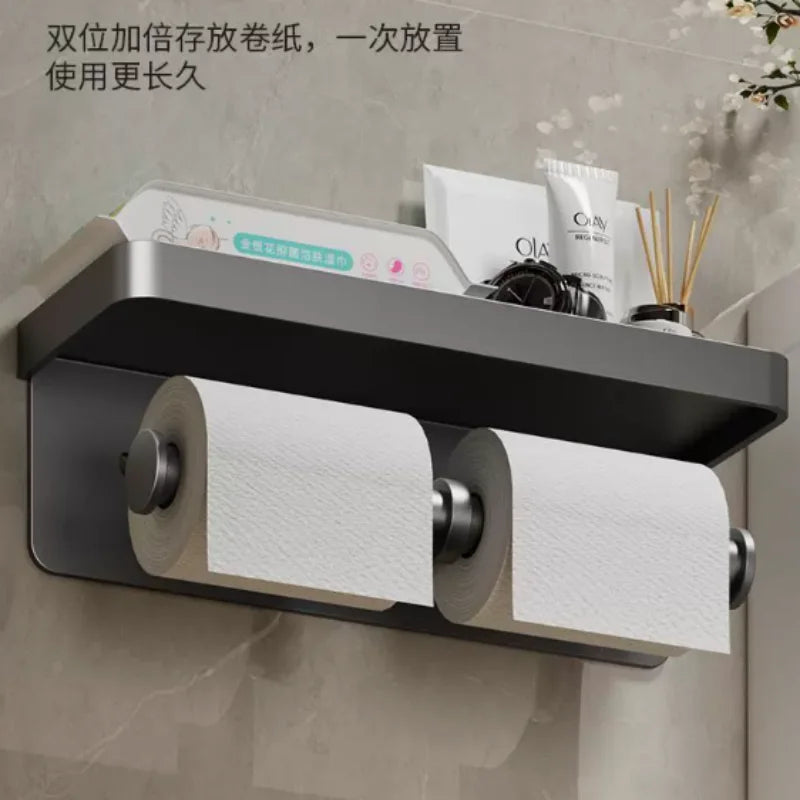 Wall-Mounted Aluminium Toilet Paper Holder – Durable Bathroom Tissue Roll Rack