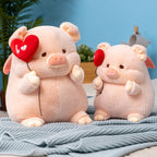 Kawaii Angel Pig Plush | Chubby Round Body | Red Angel Wings & Heart Balloon | Soft Fluffy Pile | 20cm & 30cm