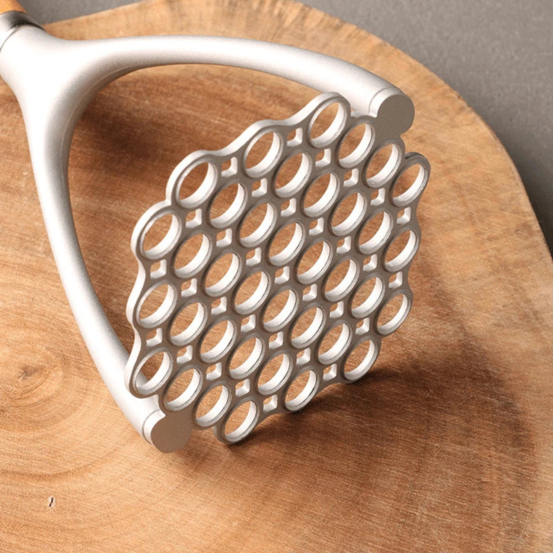 304 Stainless Steel Potato Masher with Natural Wood Handle – For Mash, Baby Food & Fruit