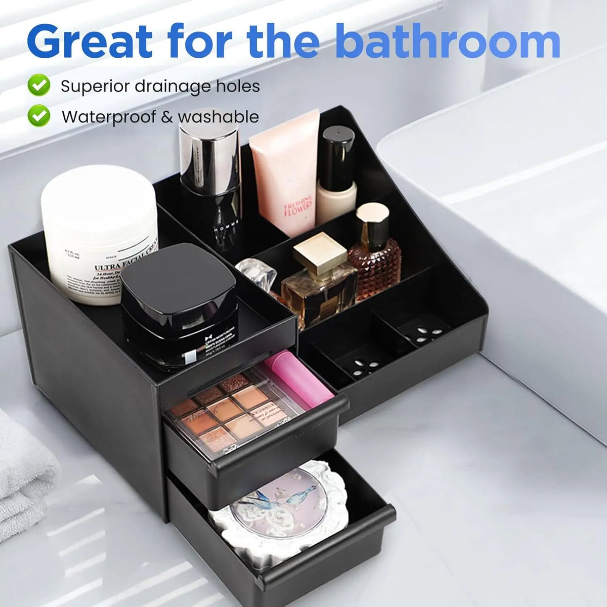 Men's Countertop Organiser – Perfume, Cologne & Grooming Storage Box, Black
