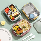 850ml Insulated Stainless Steel Lunch Box – 2 or 3 Grid Bento Box for Kids & Adults, Red, Blue or Green