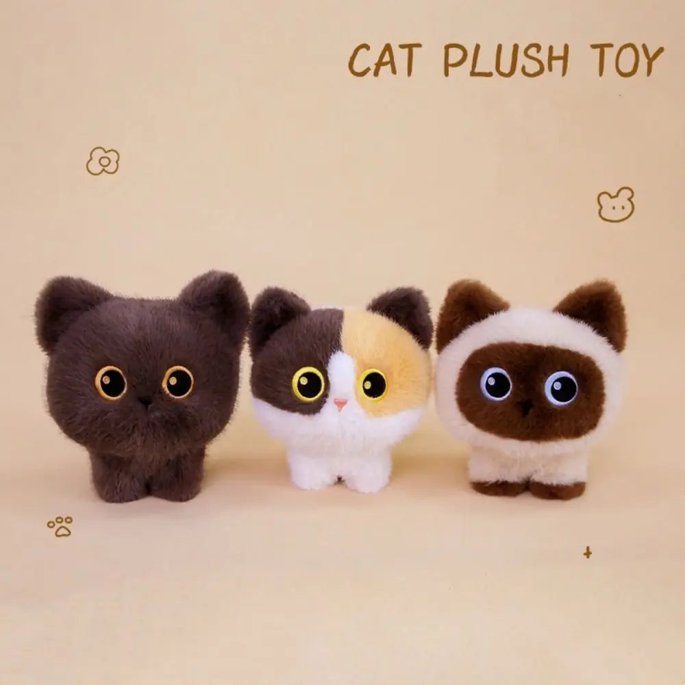 Kawaii Blob Cat Plush Desk Companion | Round Compact Body | Oversized Embroidered Eyes | 3 Coat Colours | 18cm