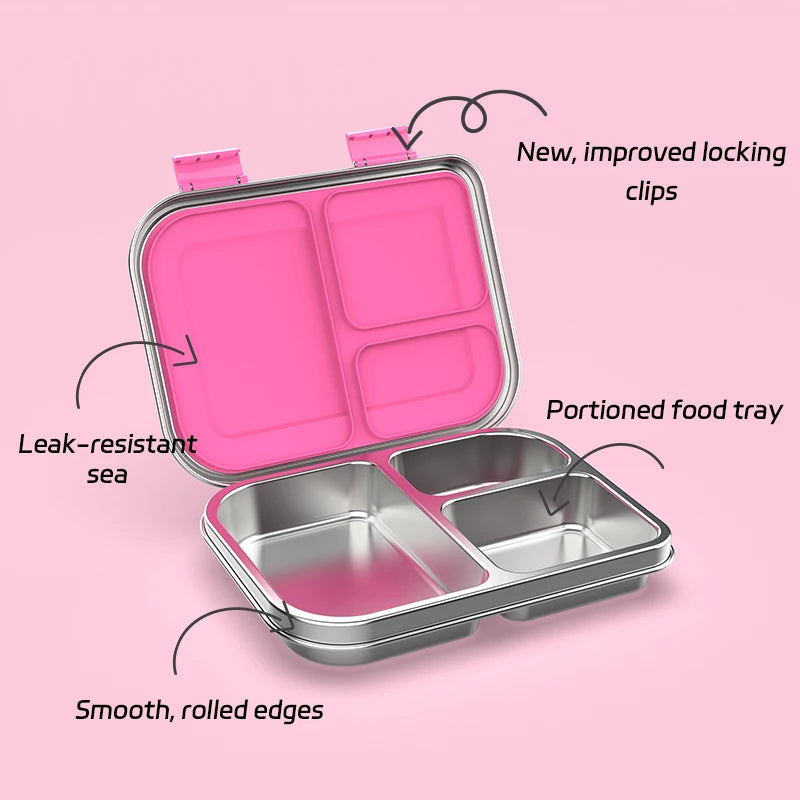 Stainless Steel Bento Lunch Box – 3-Compartment, 1000ml