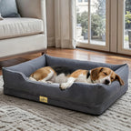 Oxford & Faux Rabbit Fur Bolster Dog Bed | Sponge Foam | Removable Cover | Non-Slip | 5 Sizes
