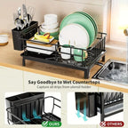 Rustproof Dish Drying Rack with Drain Board – Iron Countertop Dish Drainer
