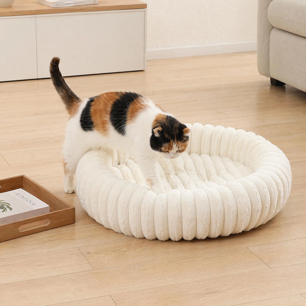 Round Donut Cat Bed | Ultra Soft Plush Pet Nest | Anti-Anxiety | 4 Sizes