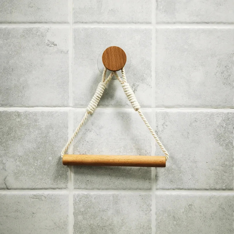 Wooden Toilet Paper Holder – Wall Mounted, Nail-Free, Triangle