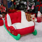Christmas Sleigh Pet Bed | Velvet & Faux Fur | Dogs & Cats | Washable | 3 Sizes