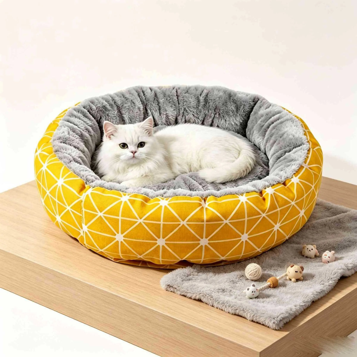Round Coral Fleece Cat & Dog Nest Mat | Warm & Cooling | 3 Sizes | Yellow, Green, Gray
