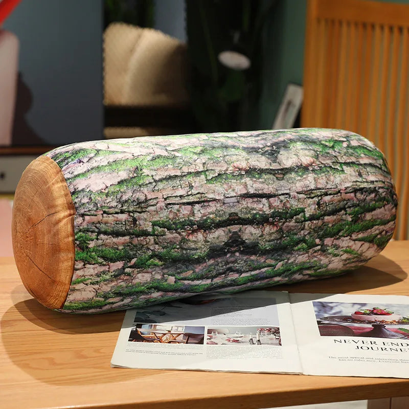 Tree Log Plush Pillow – Realistic Bark-Print Bolster