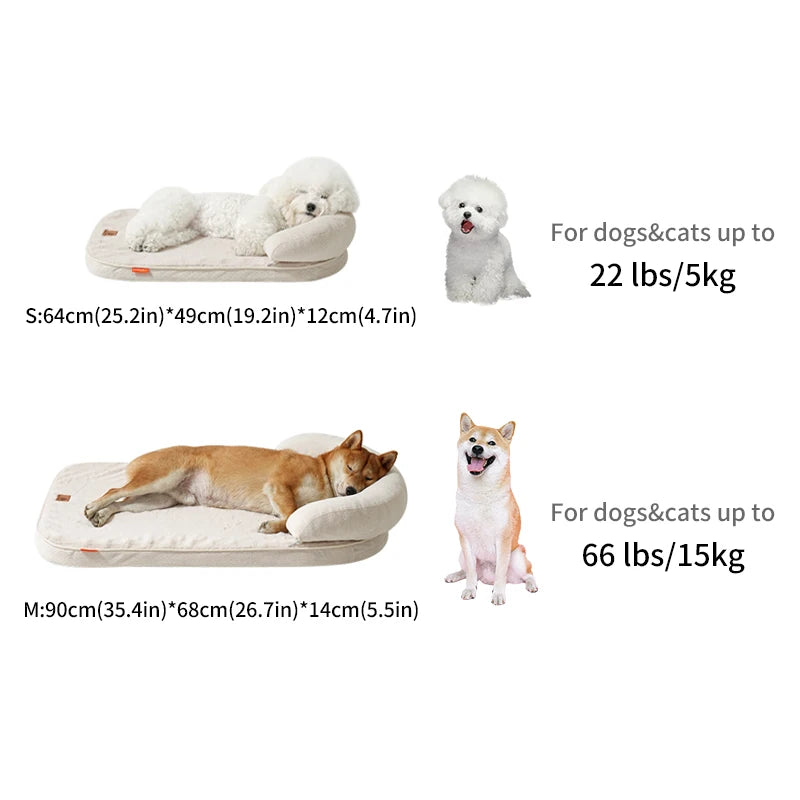 Sofa-Style Bolster Dog Bed with Pillow | Fiber Fill | Machine Washable | Non-Slip | S & M