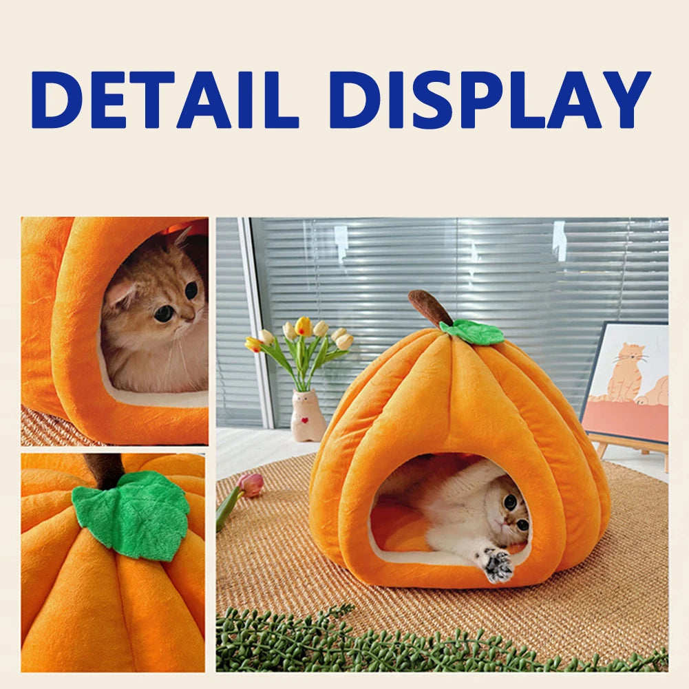 Pumpkin Cat House | Semi-Enclosed Pet Bed | Crystal Velvet | 3 Sizes | 3 Colours