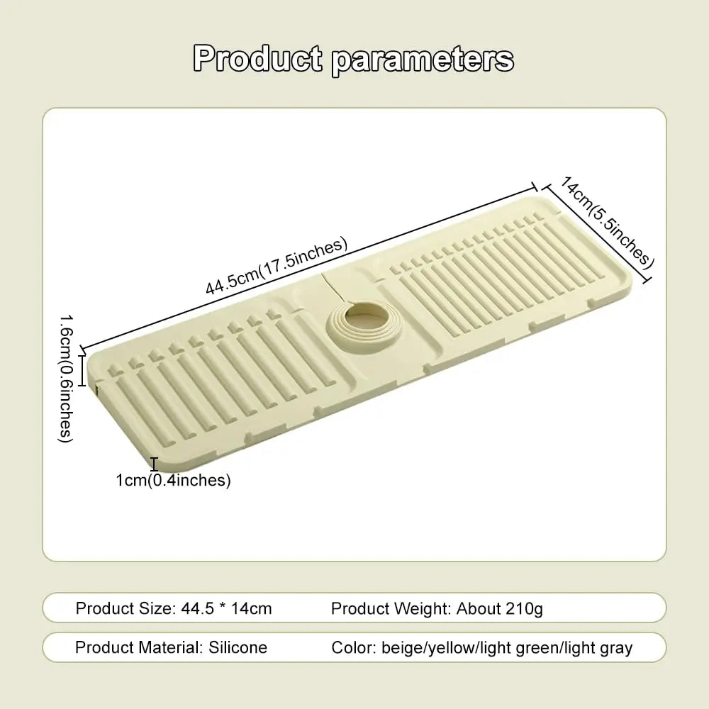 Faucet Splash Guard Draining Mat – Diatomite Stone & Silicone Sink Tray, Gray, Yellow or Green