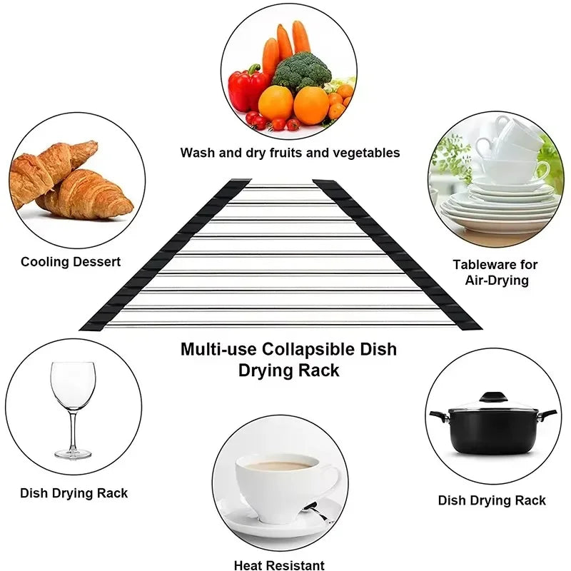 Roll-Up Triangle Dish Drying Rack – Foldable Corner Sink Organiser with Silicone Edges