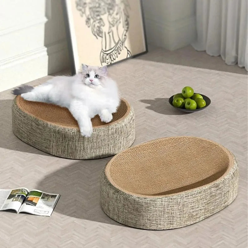 2-in-1 Oval Cat Scratching Board & Lounge Bed | Corrugated Cardboard