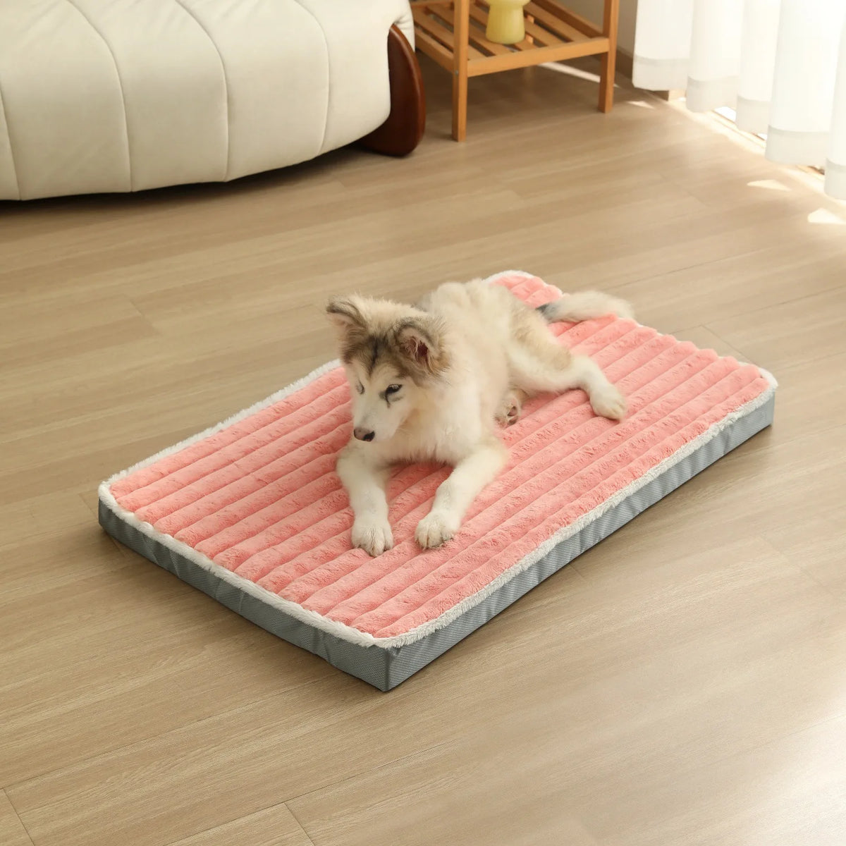 Memory Foam Dog Bed Mat | Washable Zipper Cover | Damp-Proof | Pink & Khaki