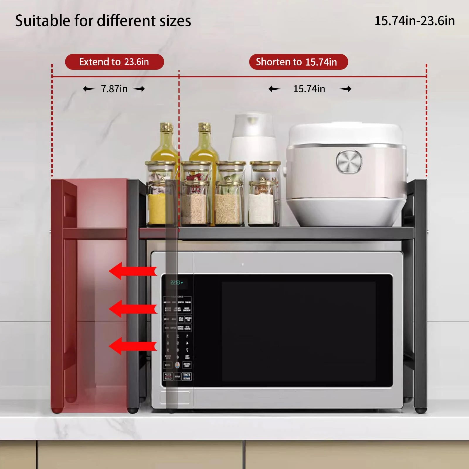 Expandable Microwave Shelf Organizer for Countertop Storage 16.5–25.2" (42–64 cm)
