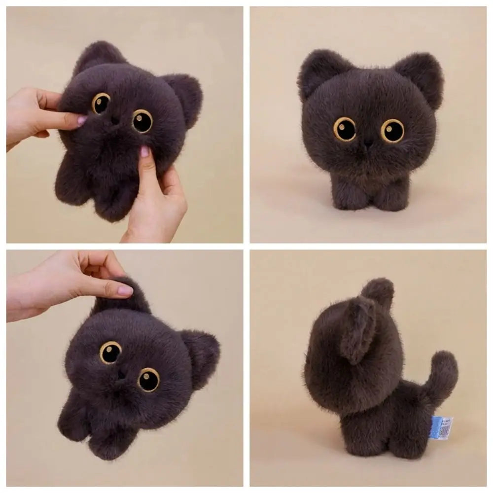 Kawaii Blob Cat Plush Desk Companion | Round Compact Body | Oversized Embroidered Eyes | 3 Coat Colours | 18cm