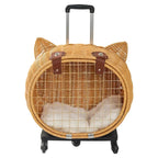 Handwoven Rattan Pet Trolley Carrier – Wheeled Tote Bag for Cats & Dogs, 2 Styles