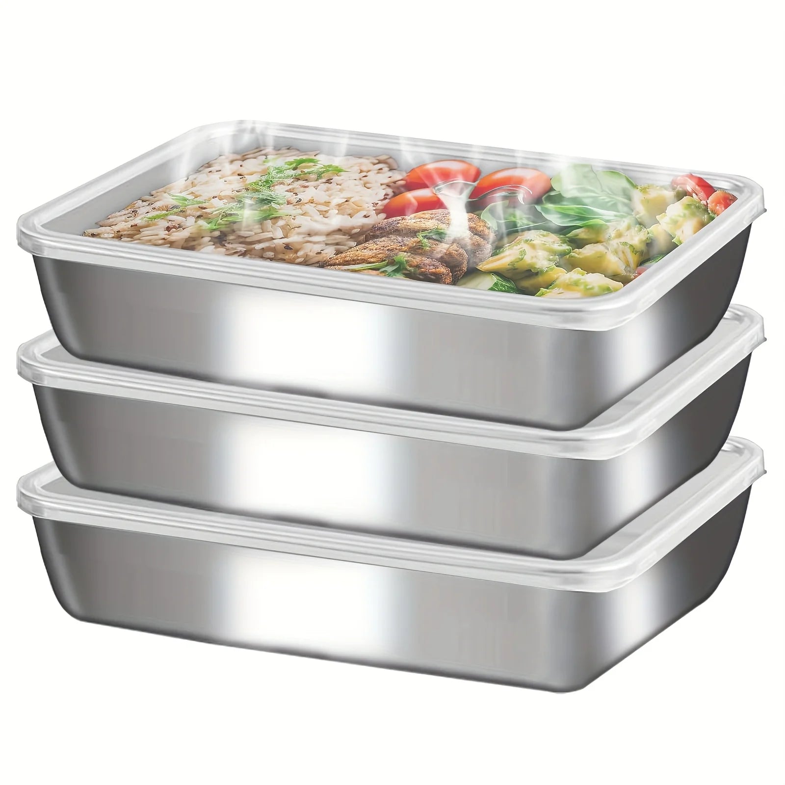 Stainless Steel Food Containers Set – 3-Piece, Leakproof, Stackable