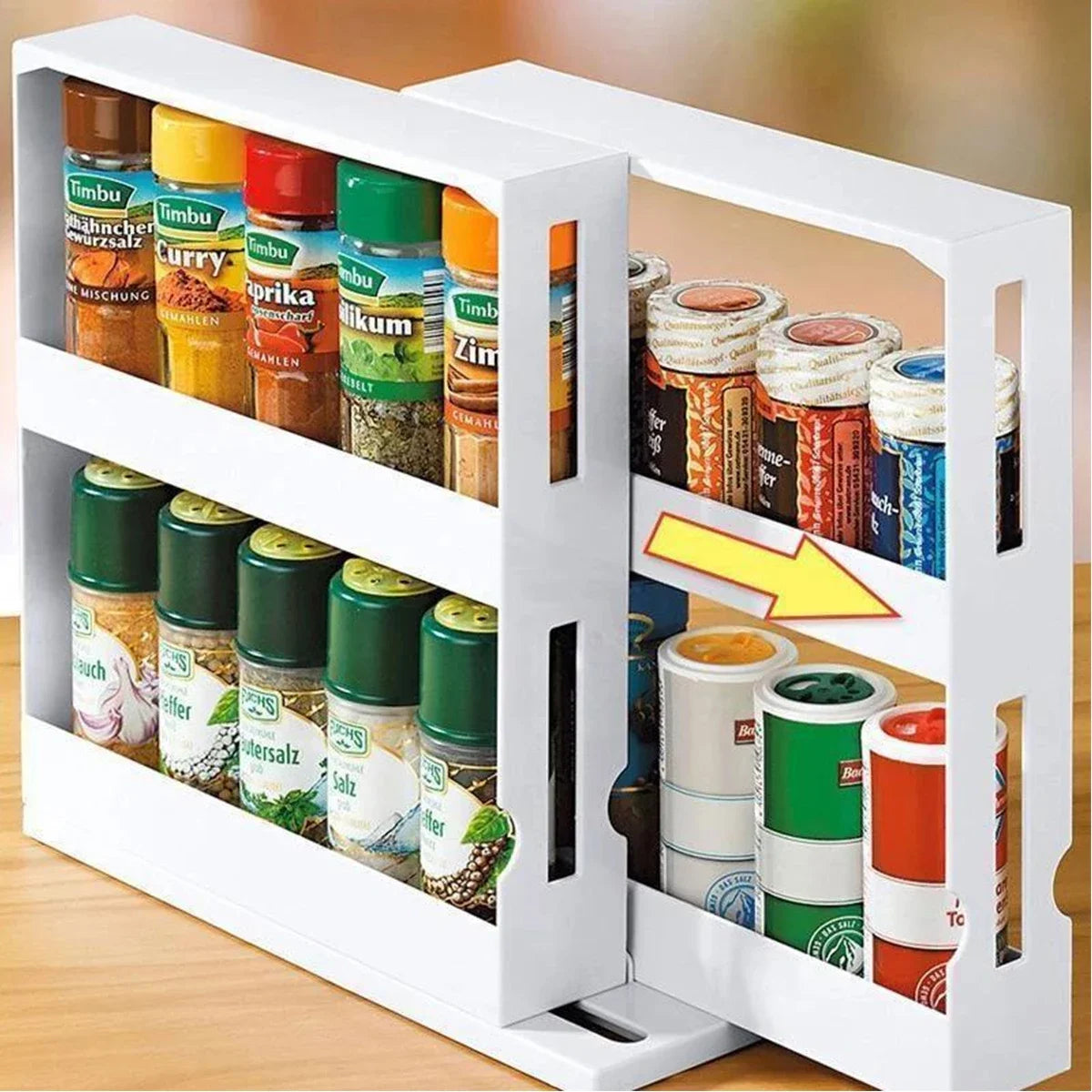 Rotating Spice Rack Organiser – 2-Tier Stackable Kitchen Storage Shelf