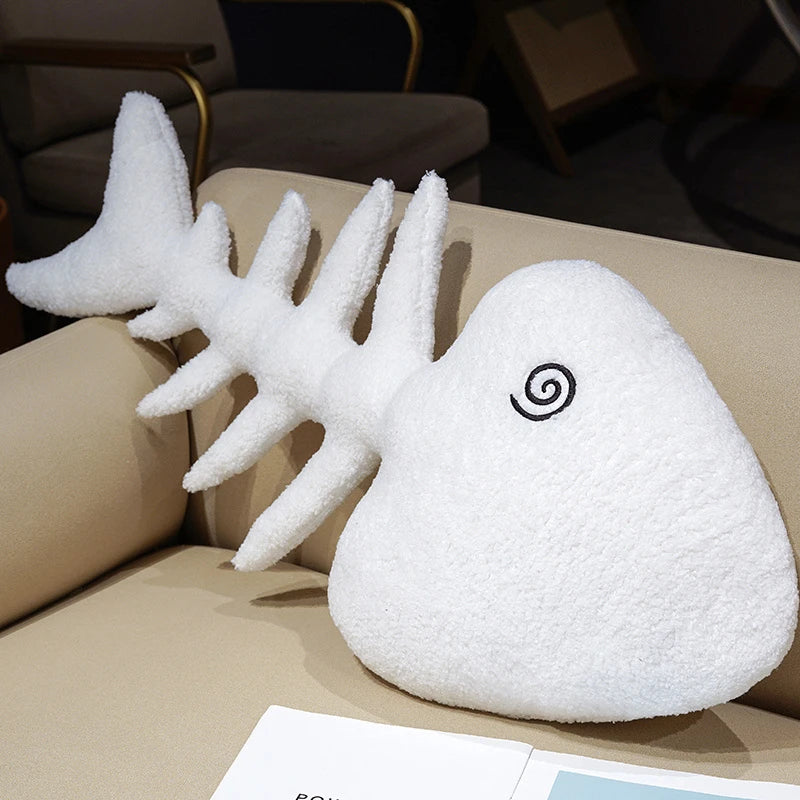 Fish Bone Plush Pillow – Decorative Skeleton Cushion