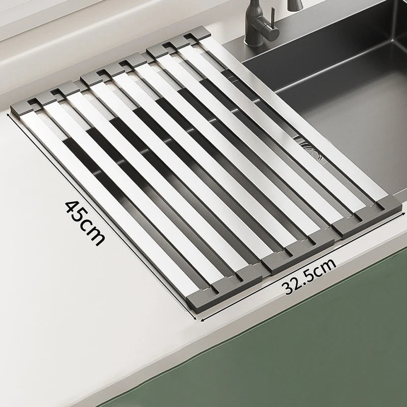 304 Stainless Steel Foldable Dish Drainer Rack – 3 Sizes for Kitchen Sink